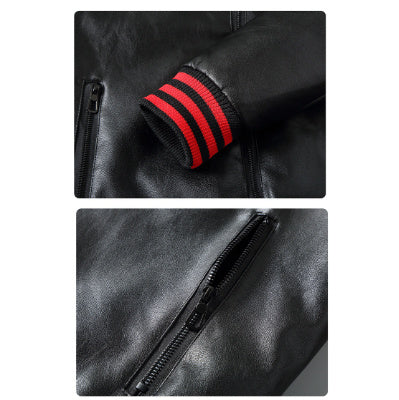 Winter Three Bars Hooded Leather Coat Coat Men