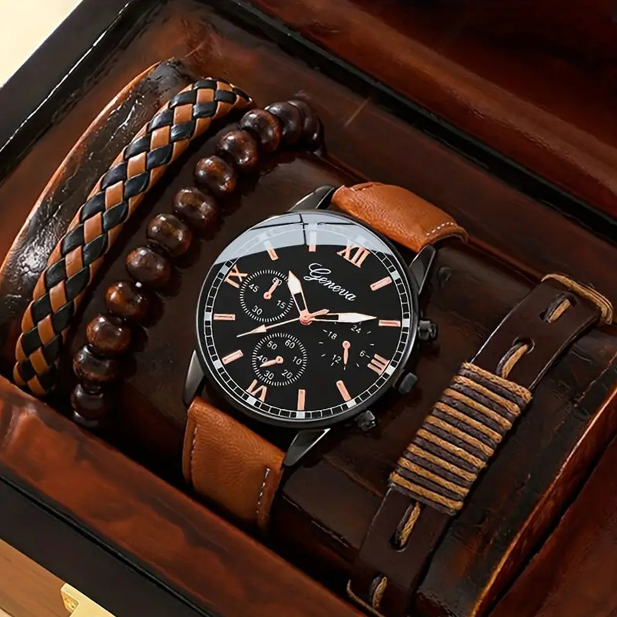 Belt Quartz Watch With Woven Bracelet