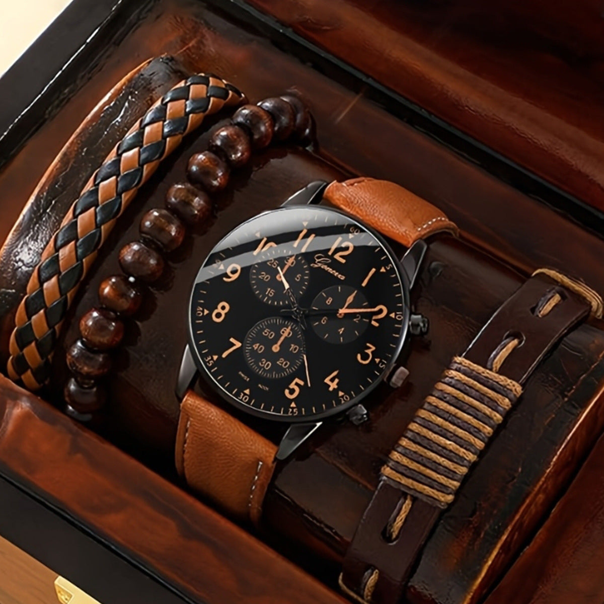 Belt Quartz Watch With Woven Bracelet