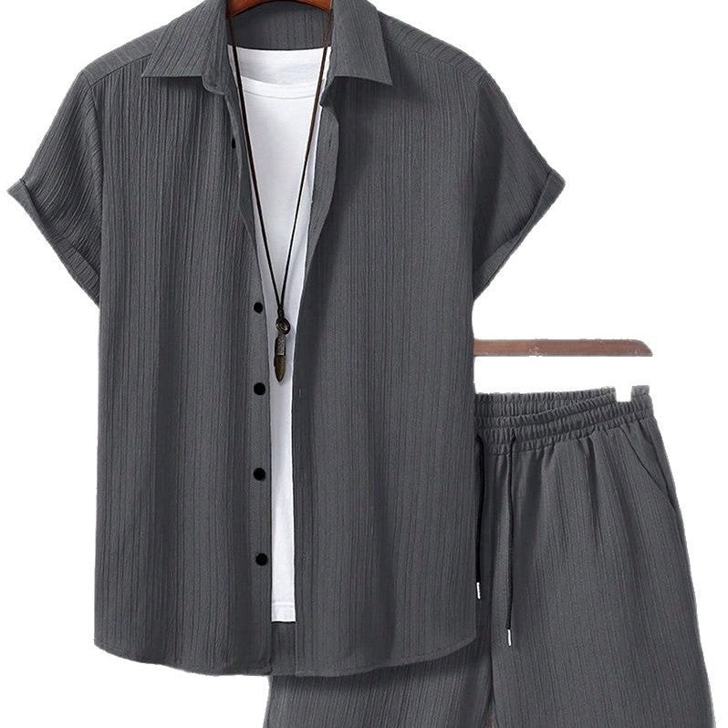 Striped Short-sleeved Shirt Breasted Lapel Suit
