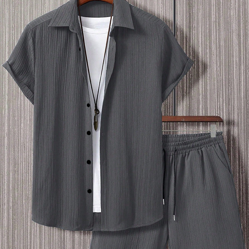 Striped Short-sleeved Shirt Breasted Lapel Suit