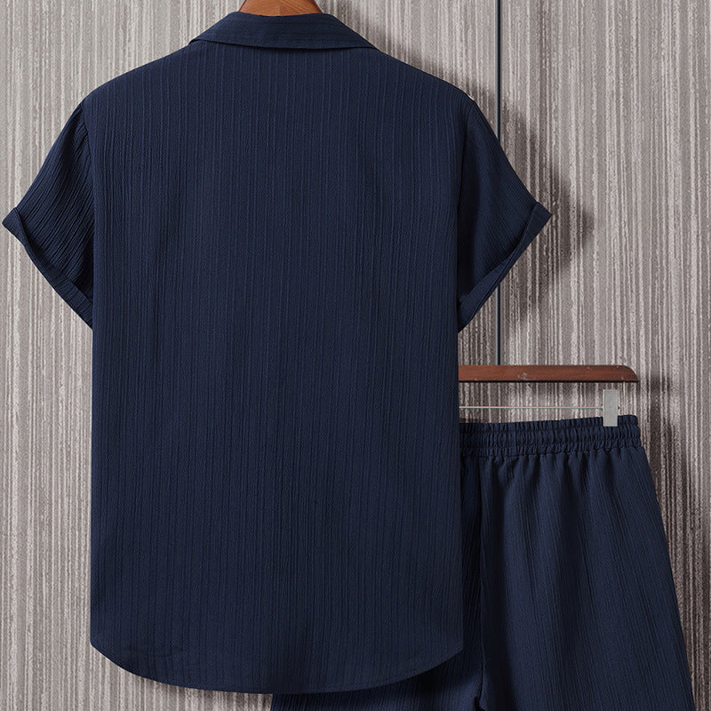 Striped Short-sleeved Shirt Breasted Lapel Suit