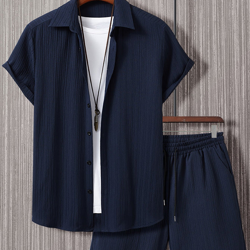 Striped Short-sleeved Shirt Breasted Lapel Suit