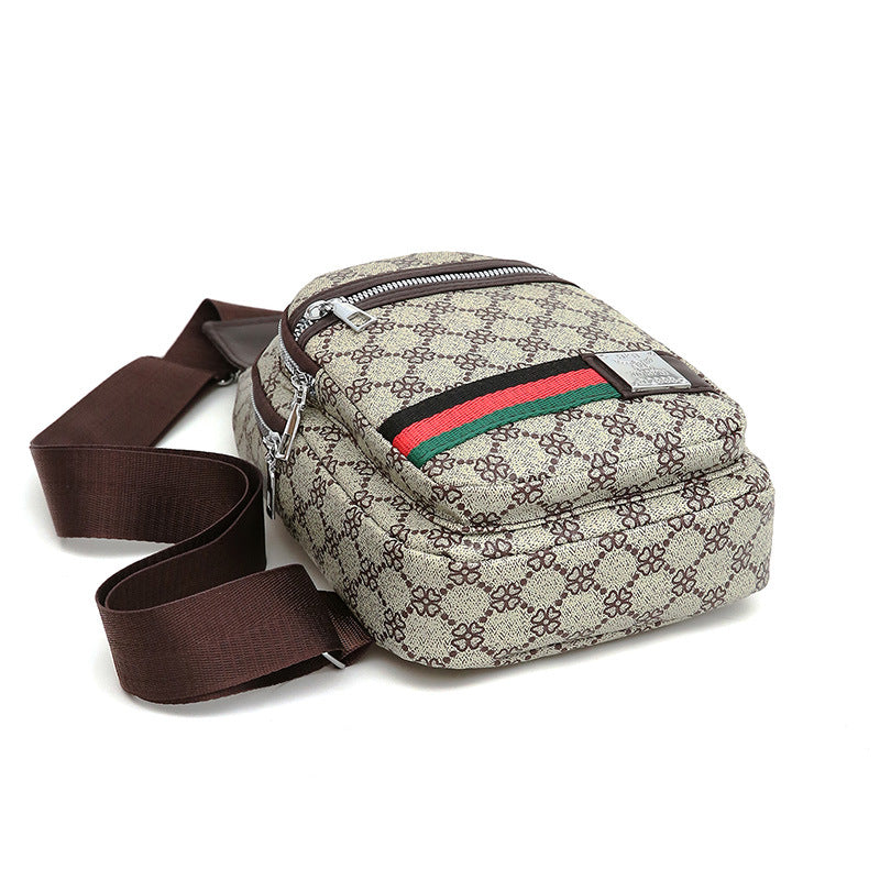 New Contrast Color PU Soft Leather Casual Chest Bag Men And Women Crossbody Tide Travel Fashion Small Backpack