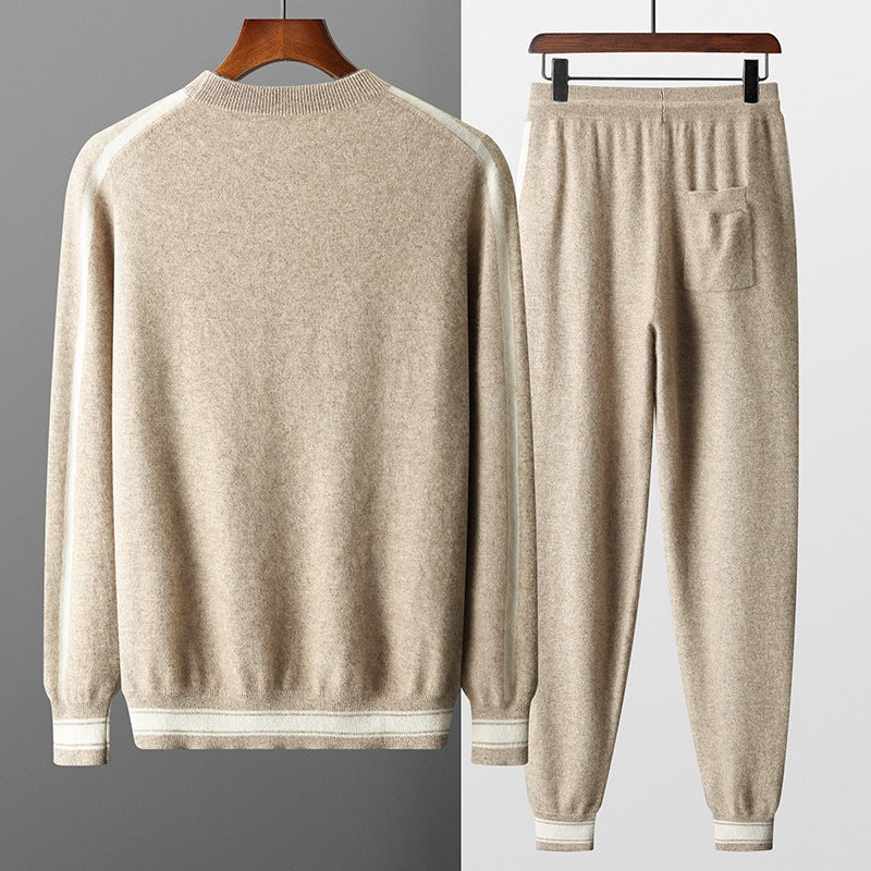 Leisure Sports Cashmere Men's Round Neck Sweater Suit