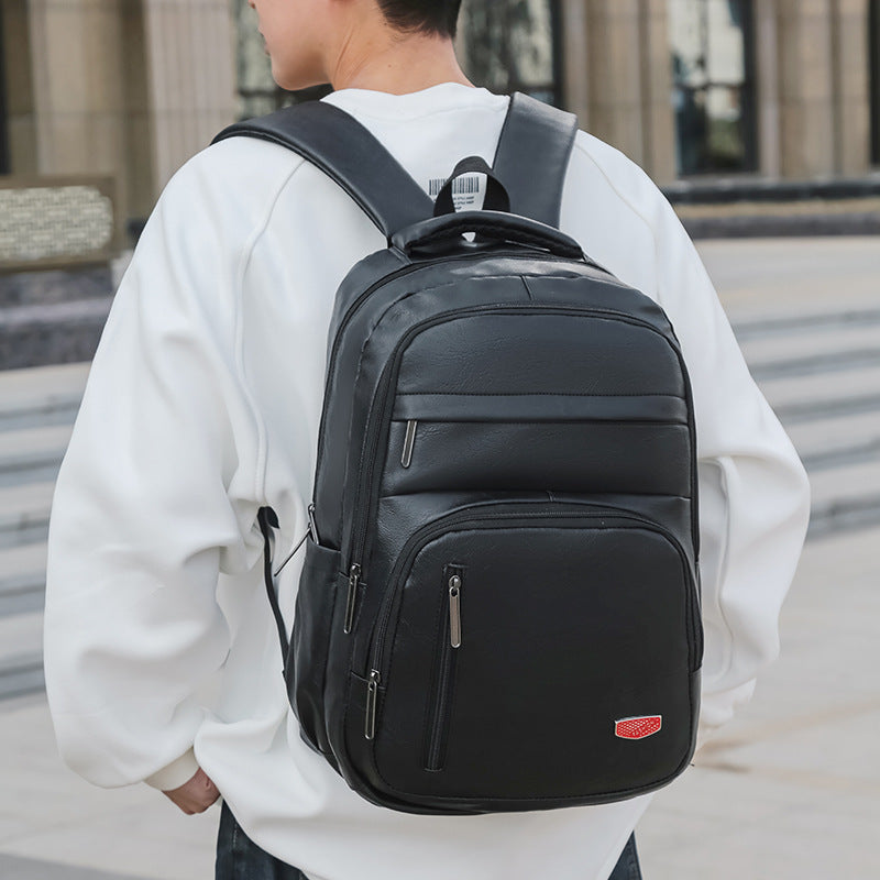 PU Soft Leather Backpack Large Capacity Men